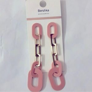 BERSHKA LONG MAXI CHAIN GOLD PINK STUD ACRYLIC EARRINGS